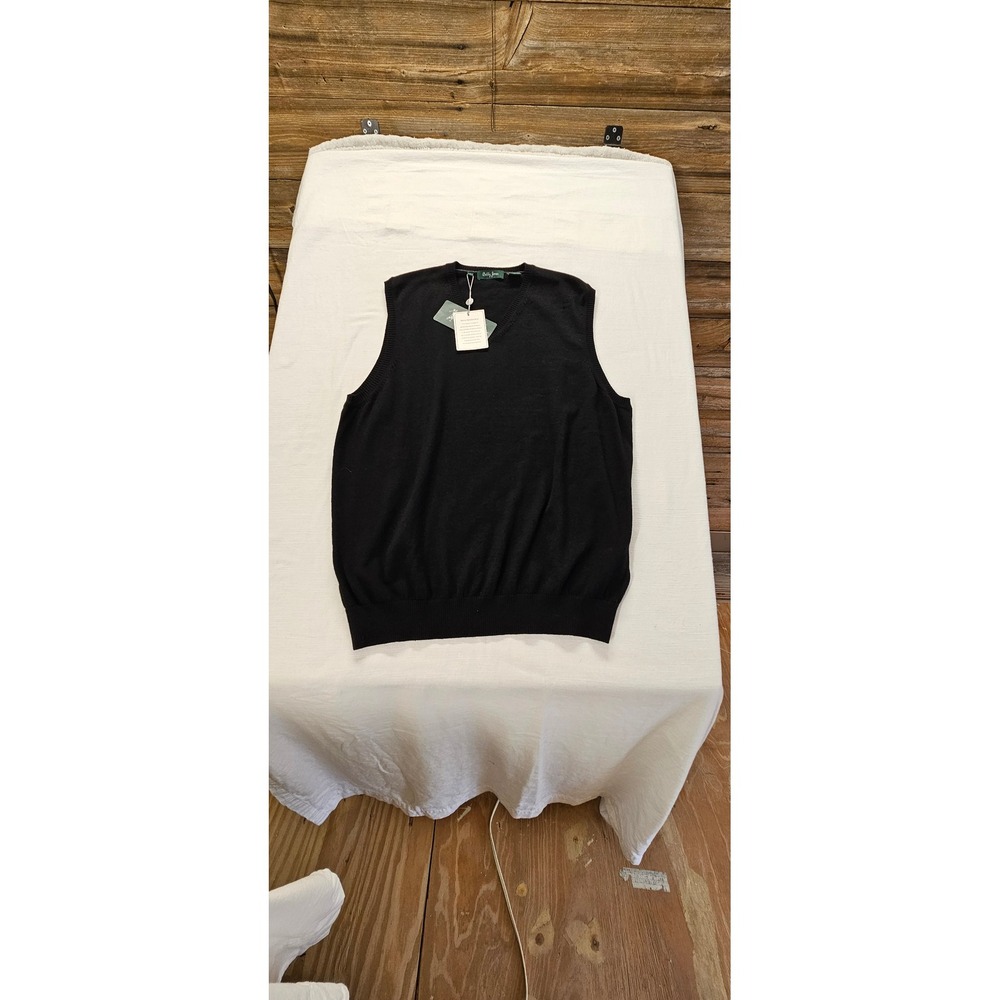 Bobby Jones Mens Extrafine Merino Wool V-Neck Sweater Vest Black Large NWT
